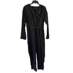 Cop. Copine Linen Blend Hooded Jumpsuit Women’s Black Long Sleeve Size 6